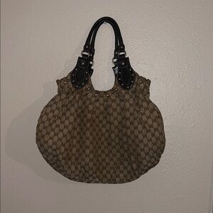 Gucci Tan and Black Patterned Shoulder Bag